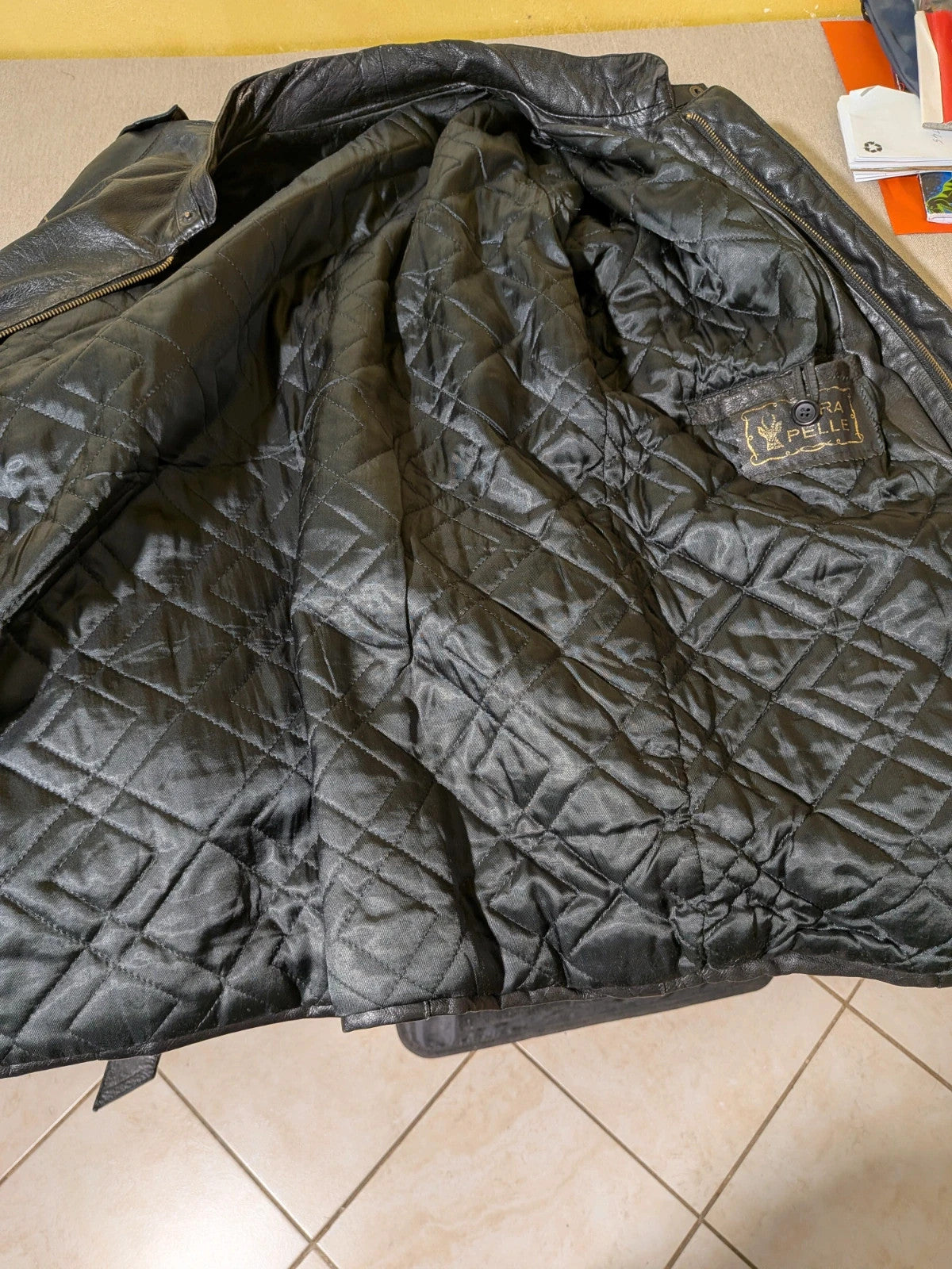 Giacca in vera pelle nera da uomo con cintura - foto 6