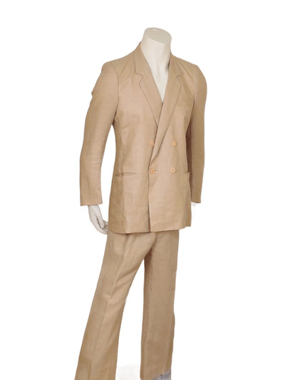 Completo uomo vintage in puro lino beige – Giacca doppiopetto e pantalone – Tg 50