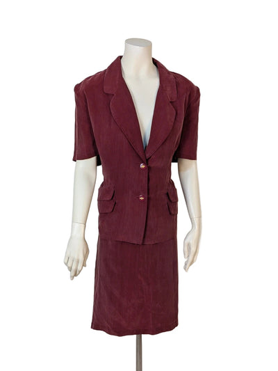 Completo donna vintage bordeaux vinaccia - giacca manica corta e gonna - Tg. 50