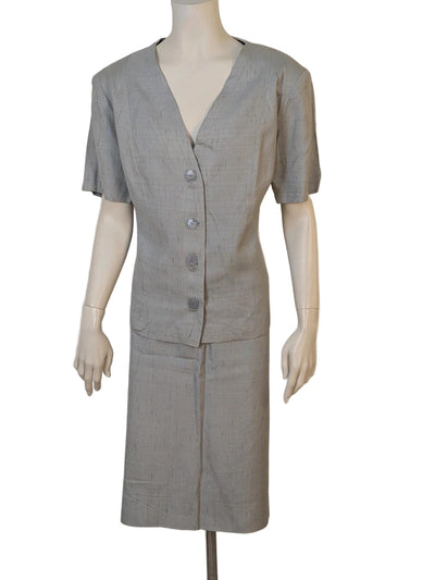 Completo donna vintage grigio ghiaccio effetto seta - giacca e gonna - Tg. M