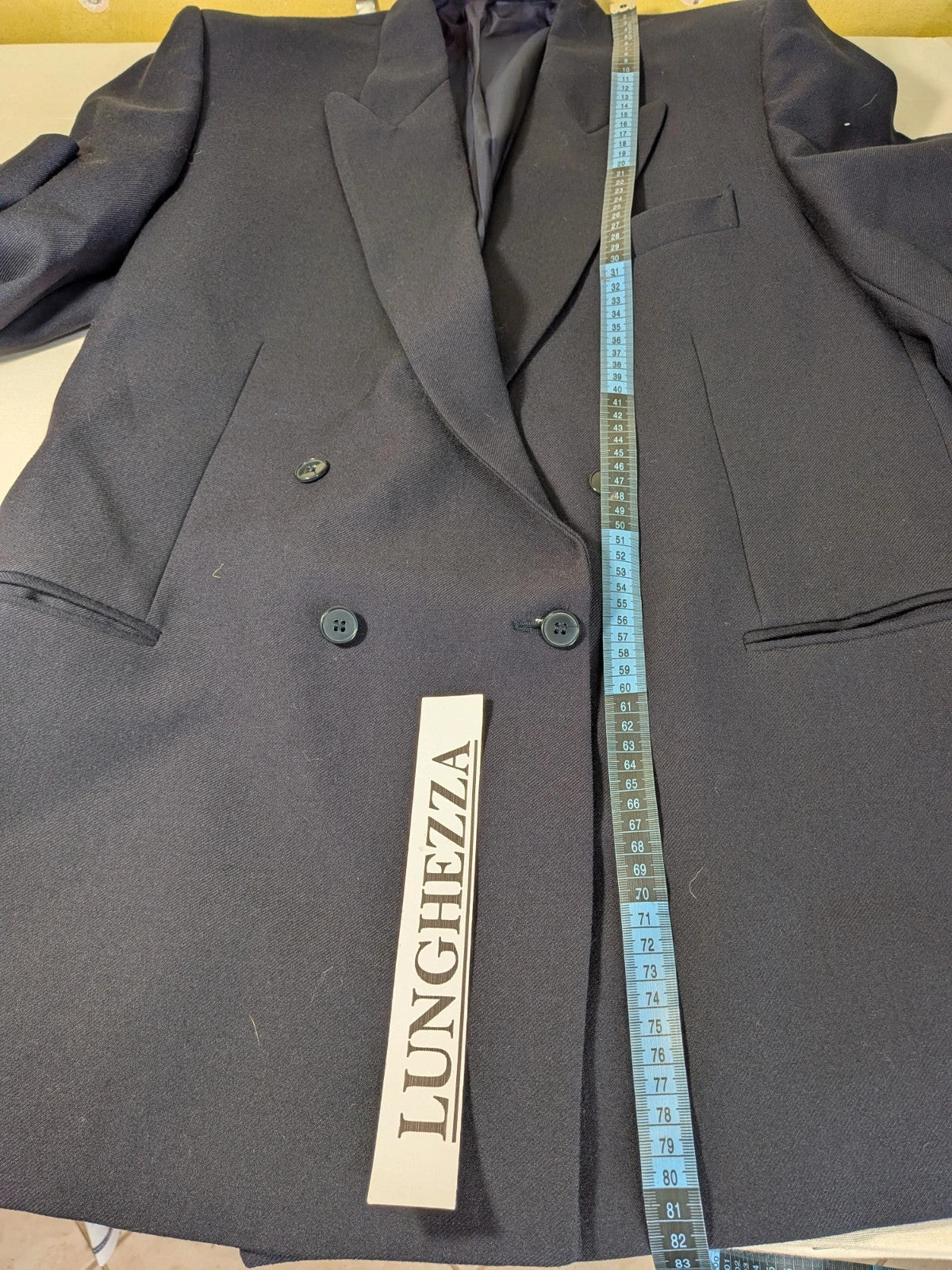 Pura Lana Vergine navy jacket double-breasted with original CDG Divise tag.