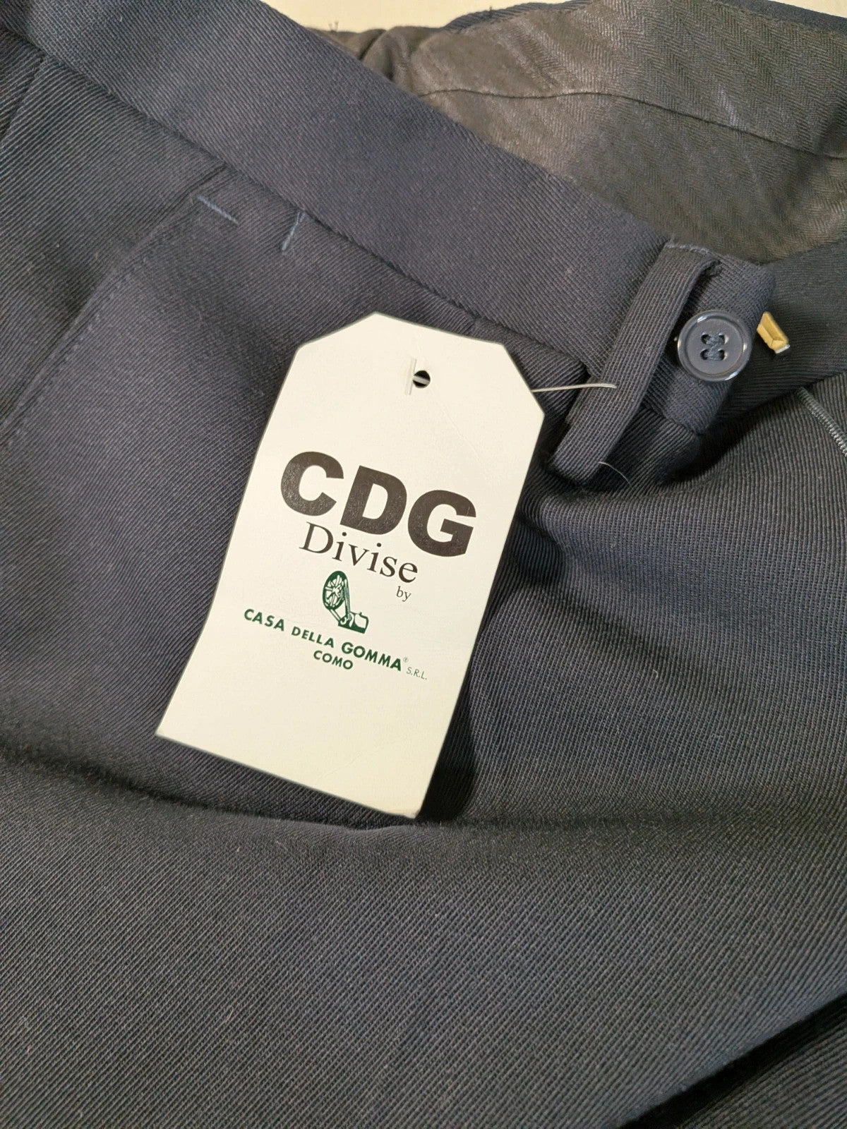 Pura Lana Vergine navy jacket double-breasted with original CDG Divise tag.