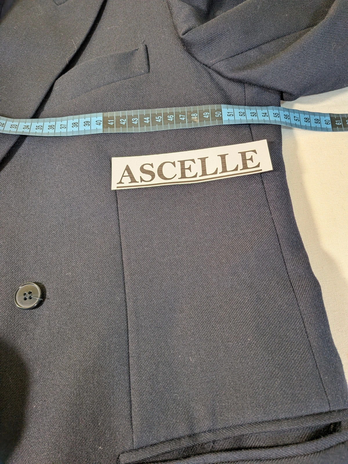 Pura Lana Vergine navy jacket double-breasted with original CDG Divise tag.