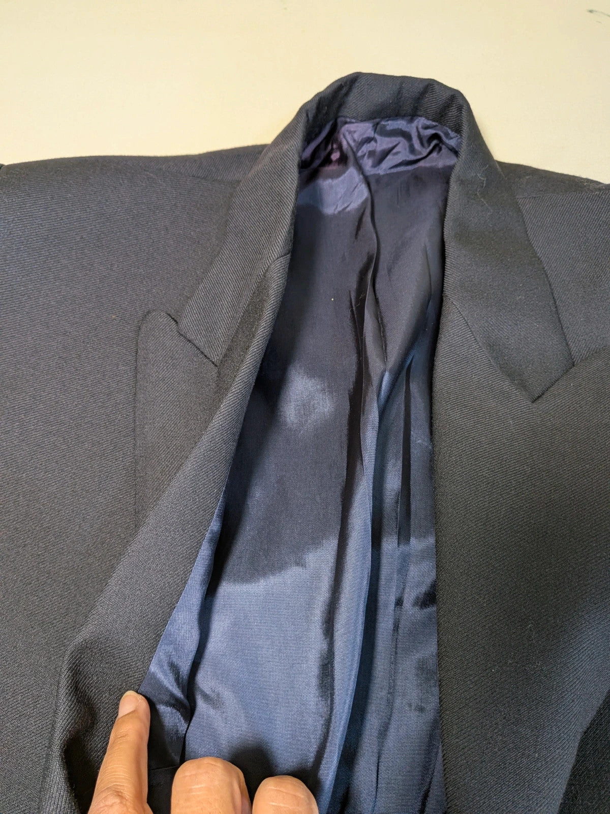 Pura Lana Vergine navy jacket double-breasted with original CDG Divise tag.