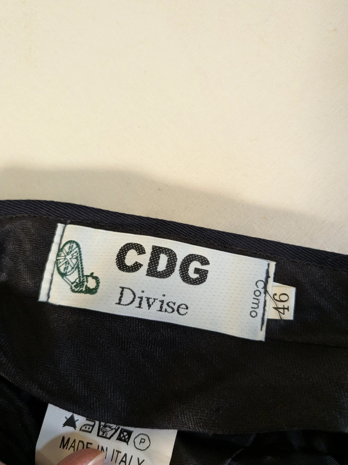 Pura Lana Vergine navy jacket double-breasted with original CDG Divise tag.
