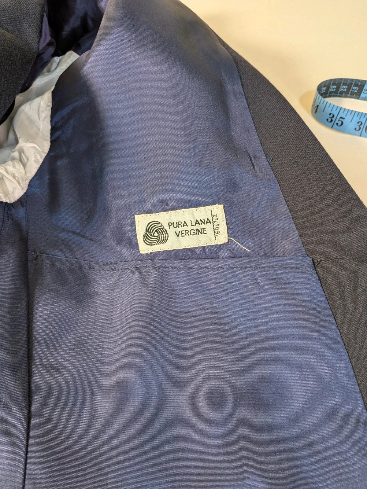 Pura Lana Vergine navy jacket double-breasted with original CDG Divise tag.