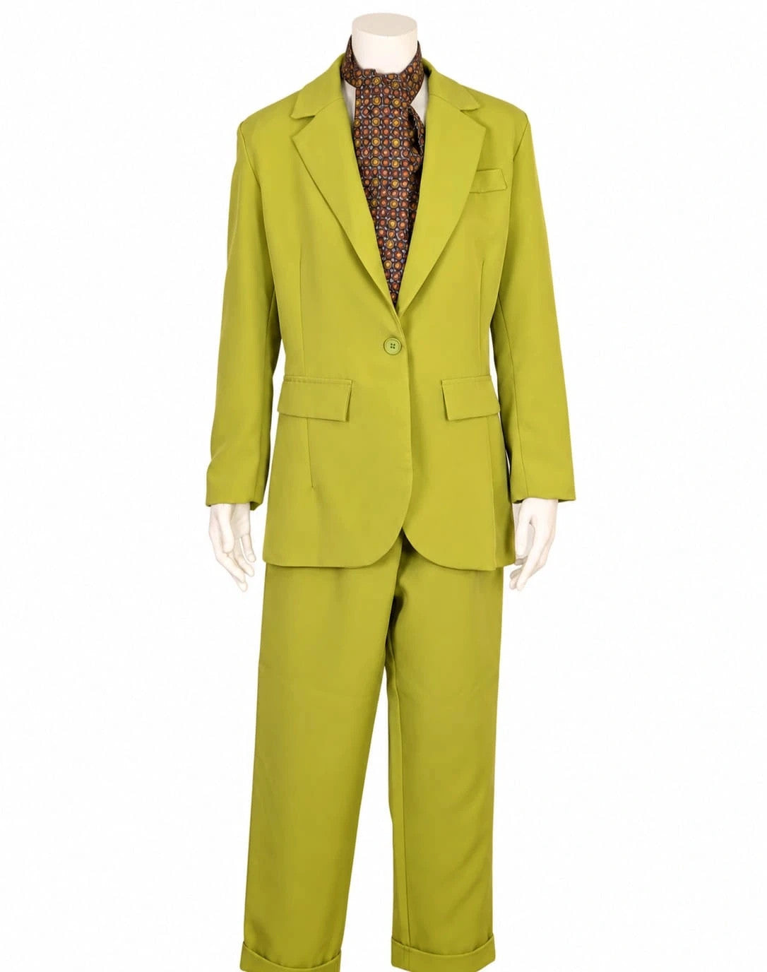 New Collection multi suit set lime green single-button blazer and straight-leg pants.