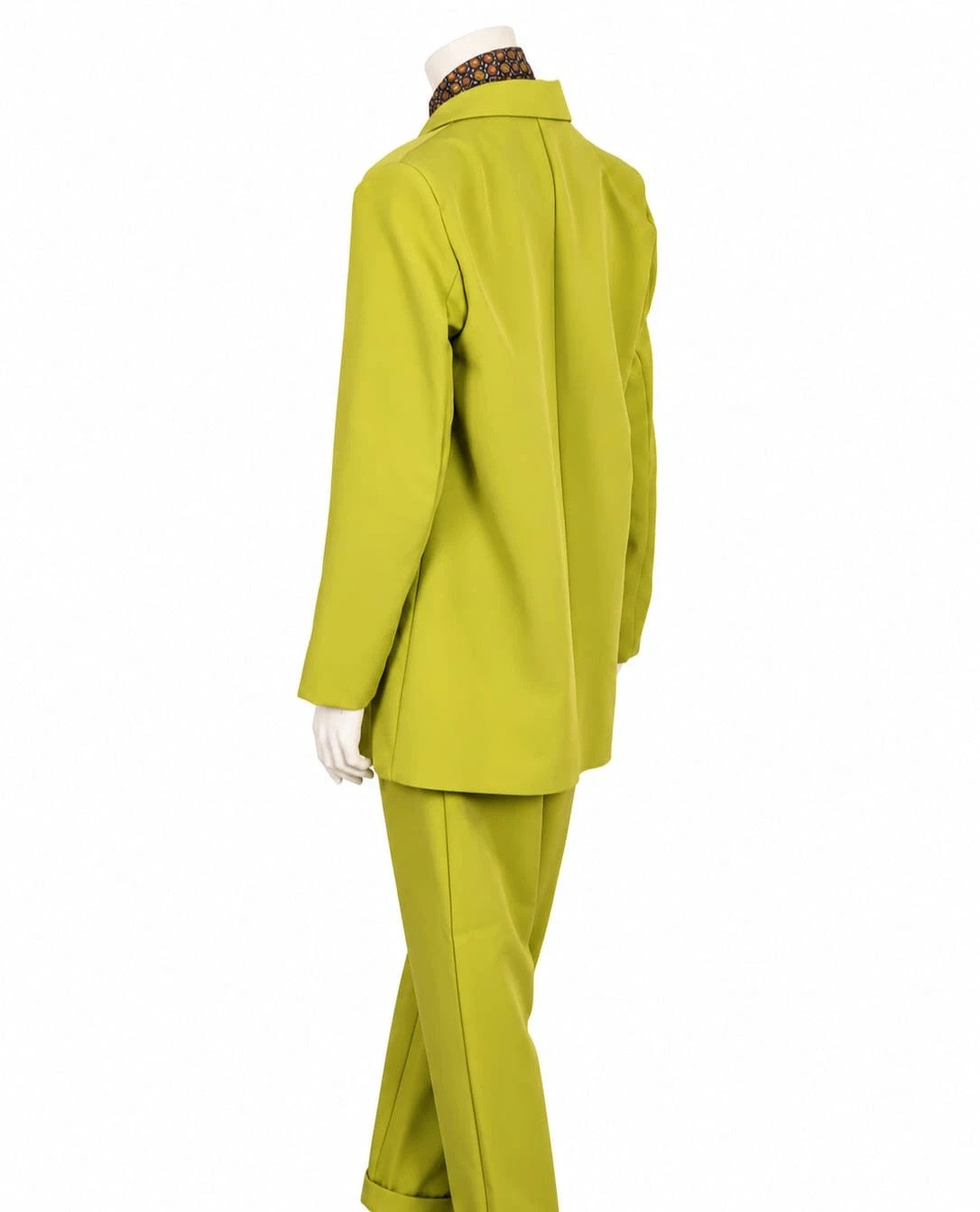 New Collection multi suit set lime green single-button blazer and straight-leg pants.