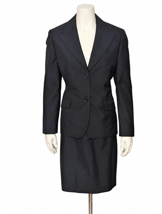Completo Elegante Giacca e Gonna Blu Scuro Tessil Forniture Misto Lana (Taglia 46)