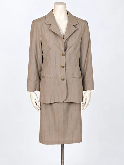 Tailleur Donna Elegante Gessato color Beige/Sabbia – Giacca e Gonna (Taglia M/42-44)