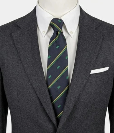 Cravatta uomo Piora 100% seta Made in Italy blu con righe verdi e gialle