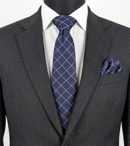 Uomo navy tie 100% silk pink geometric grid pattern elegant accessory