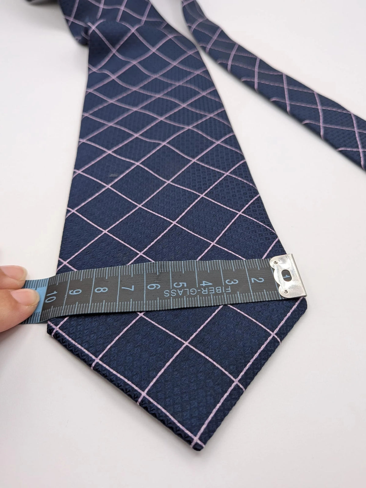Uomo navy tie 100% silk pink geometric grid pattern elegant accessory
