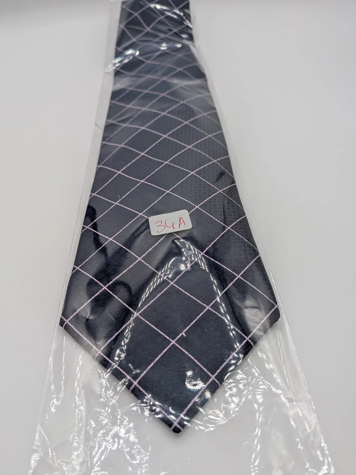 Uomo navy tie 100% silk pink geometric grid pattern elegant accessory