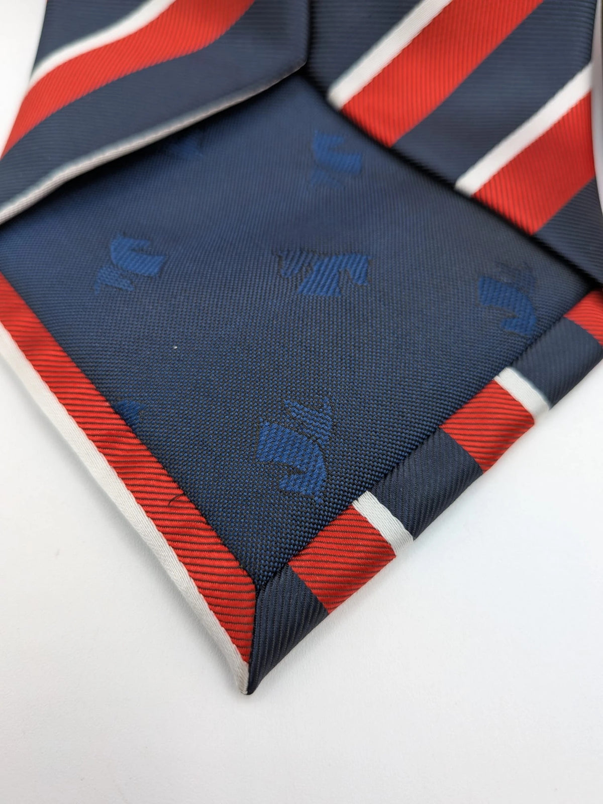 Uomo navy red diagonal striped silk tie with elegant pattern and Made in Italy label.