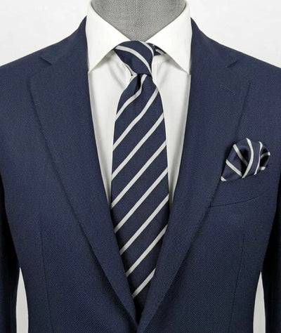 Cravatta vintage uomo Camicissima 100% seta blu navy a righe diagonali bianche