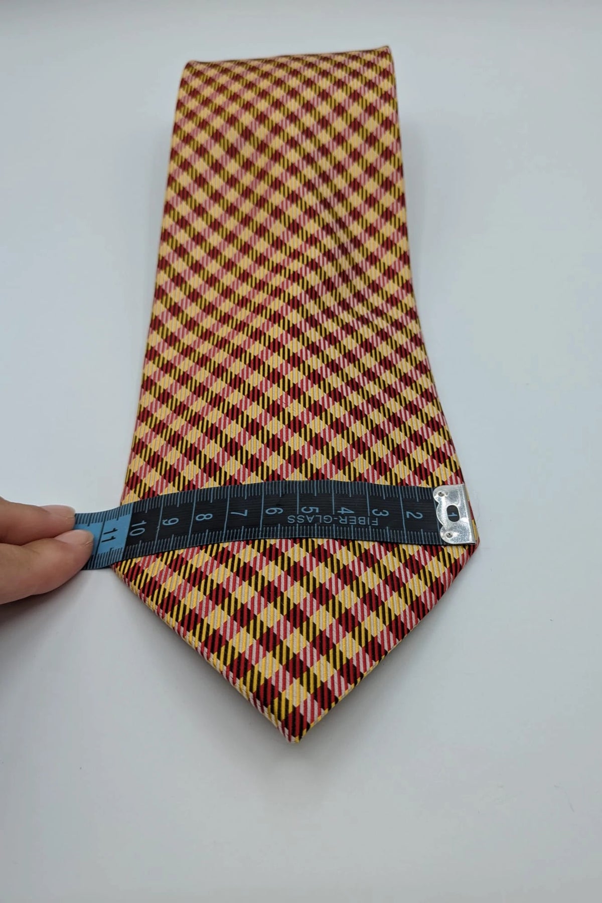 Vintage Dressing burgundy and yellow tie geometric pattern 100% silk Made in Italy.