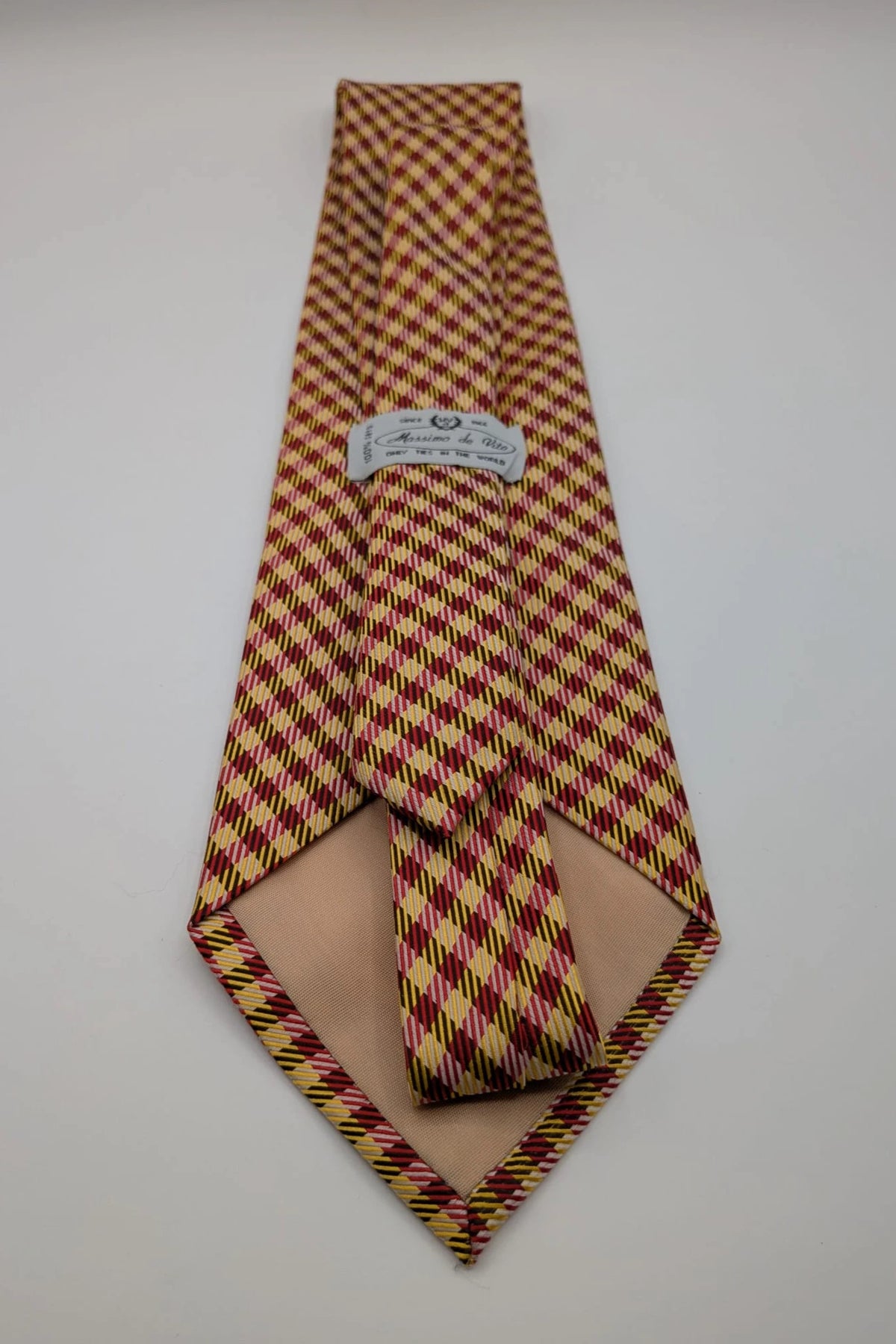 Vintage Dressing burgundy and yellow tie geometric pattern 100% silk Made in Italy.