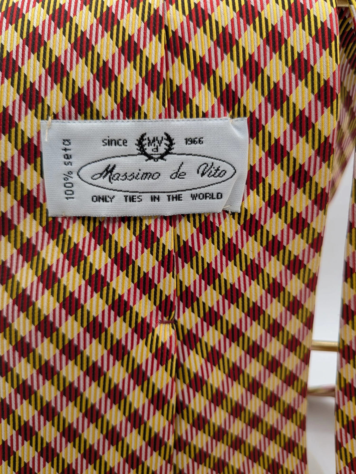 Vintage Dressing burgundy and yellow tie geometric pattern 100% silk Made in Italy.
