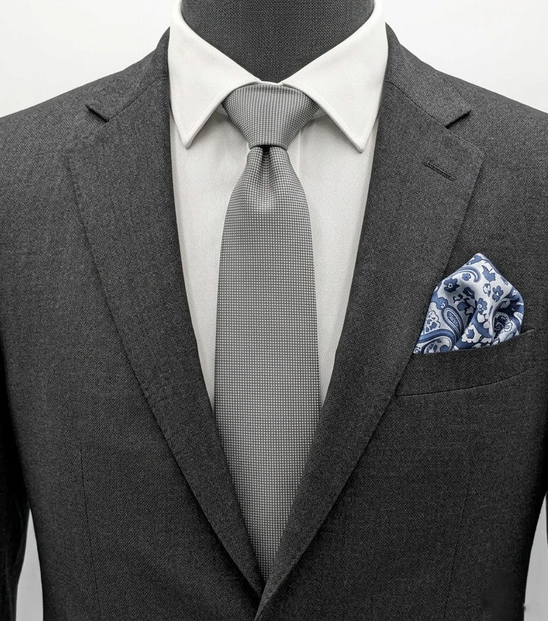 Cotton & Silk grey tie with black micro check pattern and polyester material.