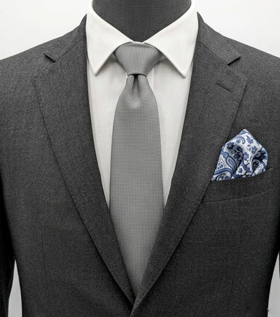 Cravatta Cotton & Silk grigio argento a microfantasia quadretti 100% poliestere