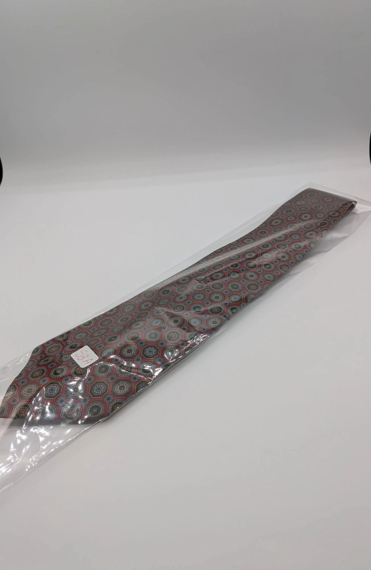 Vintage Dressing burgundy silk tie geometric medallion pattern handmade in Italy