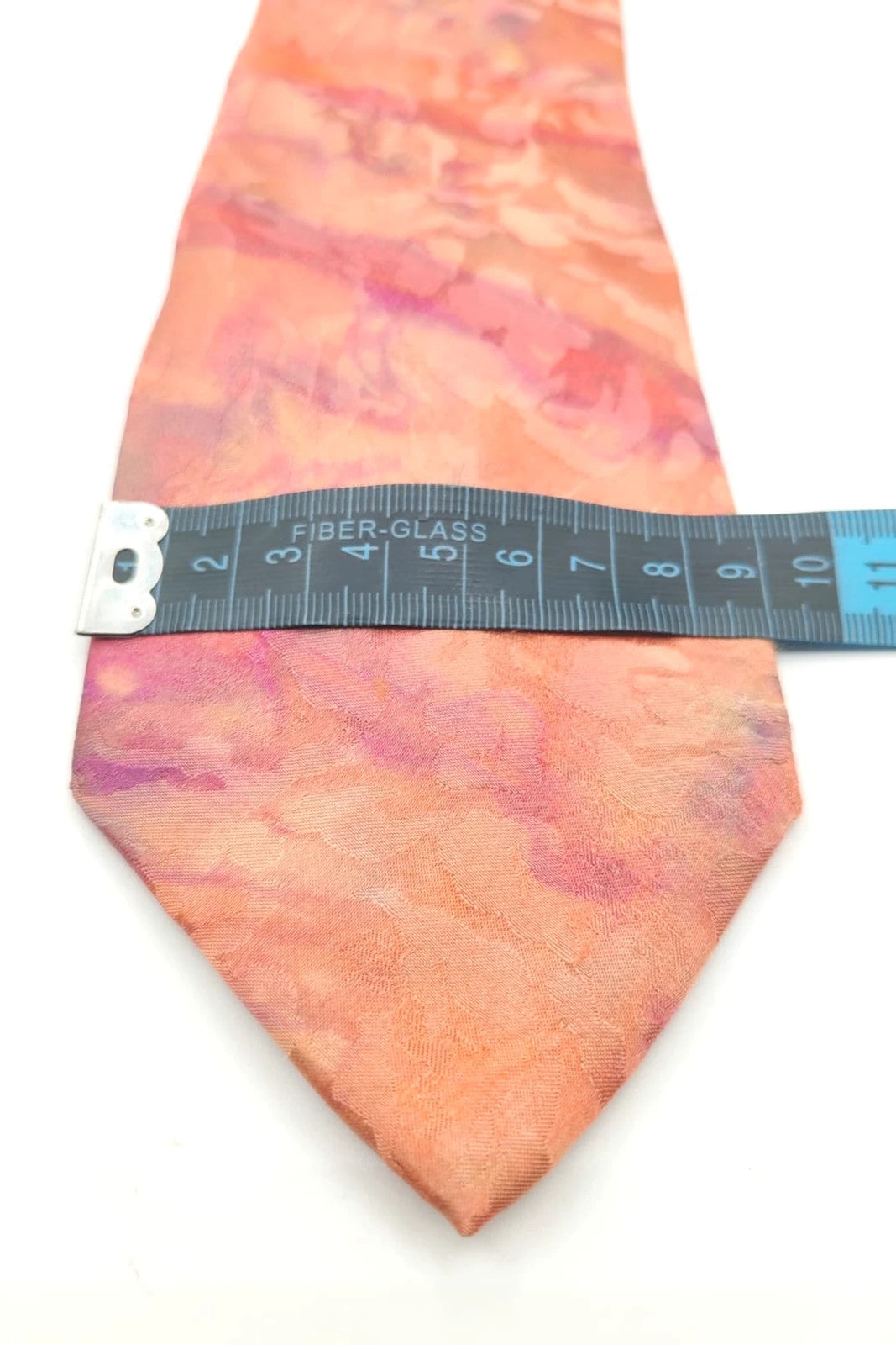 Cravatta vintage in seta arancio e rosa, fantasia astratta - foto 4
