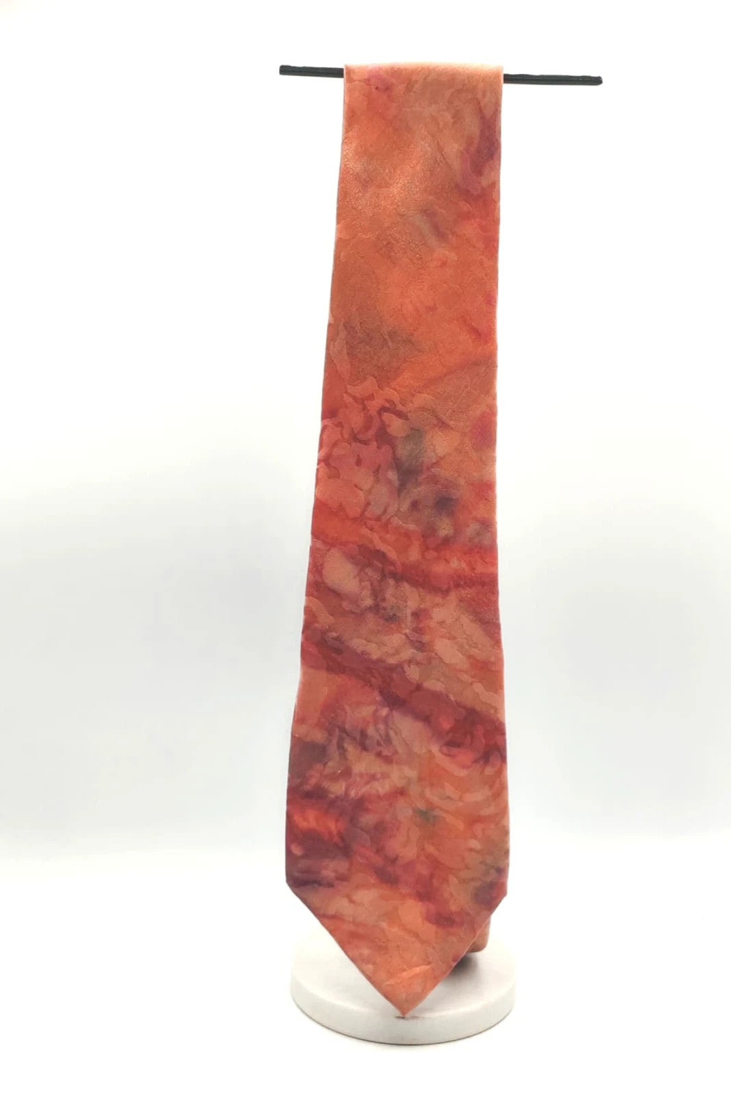 Cravatta vintage in seta arancio e rosa, fantasia astratta - foto 2