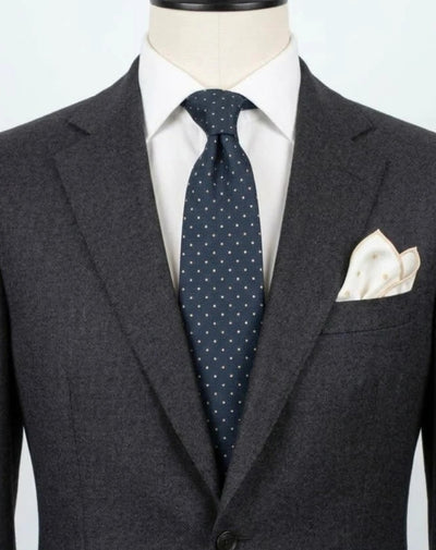 Cravatta Oliver vintage blu con pois gialli, 100% seta