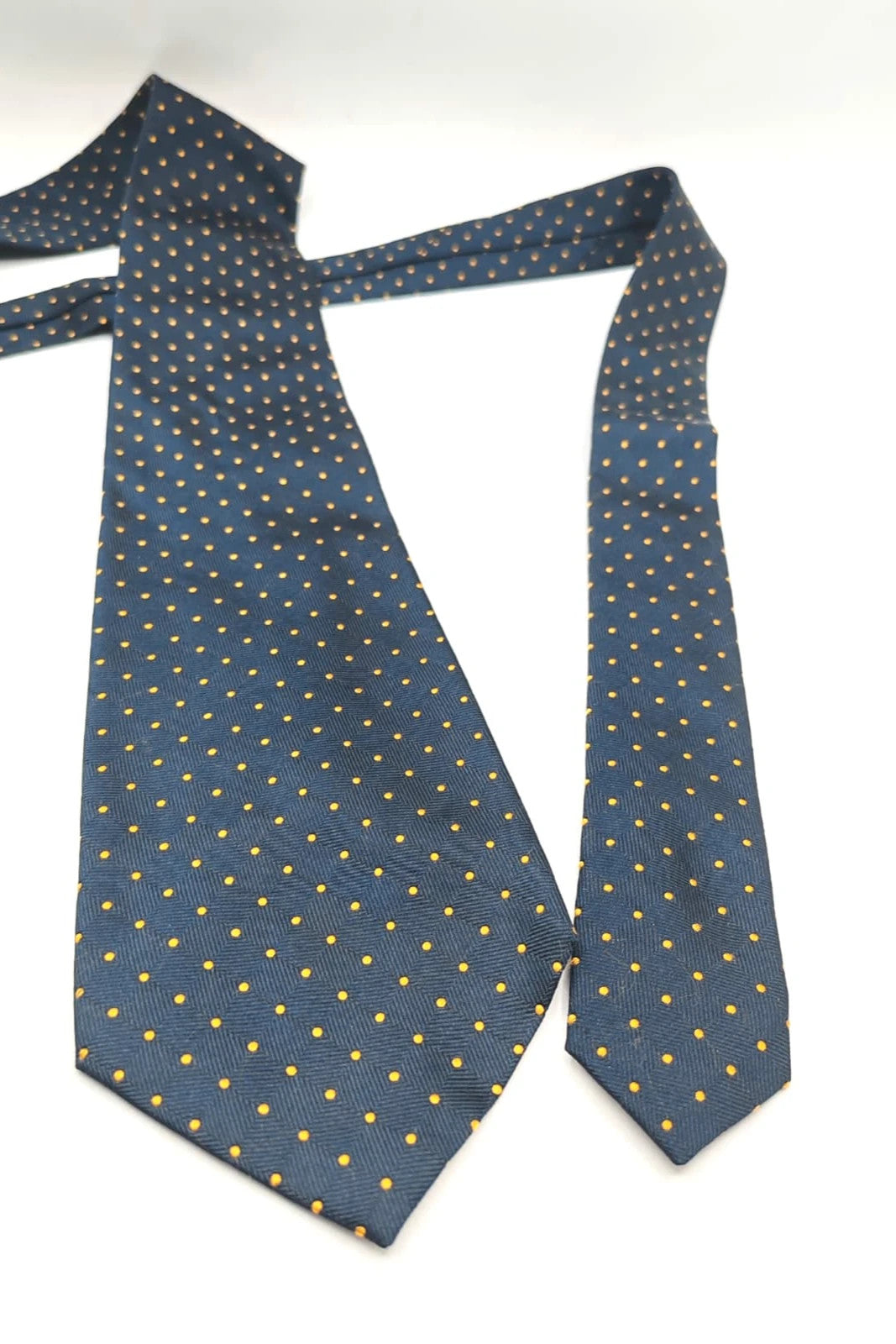 Cravatta Oliver blu in seta con pois gialli - foto 7