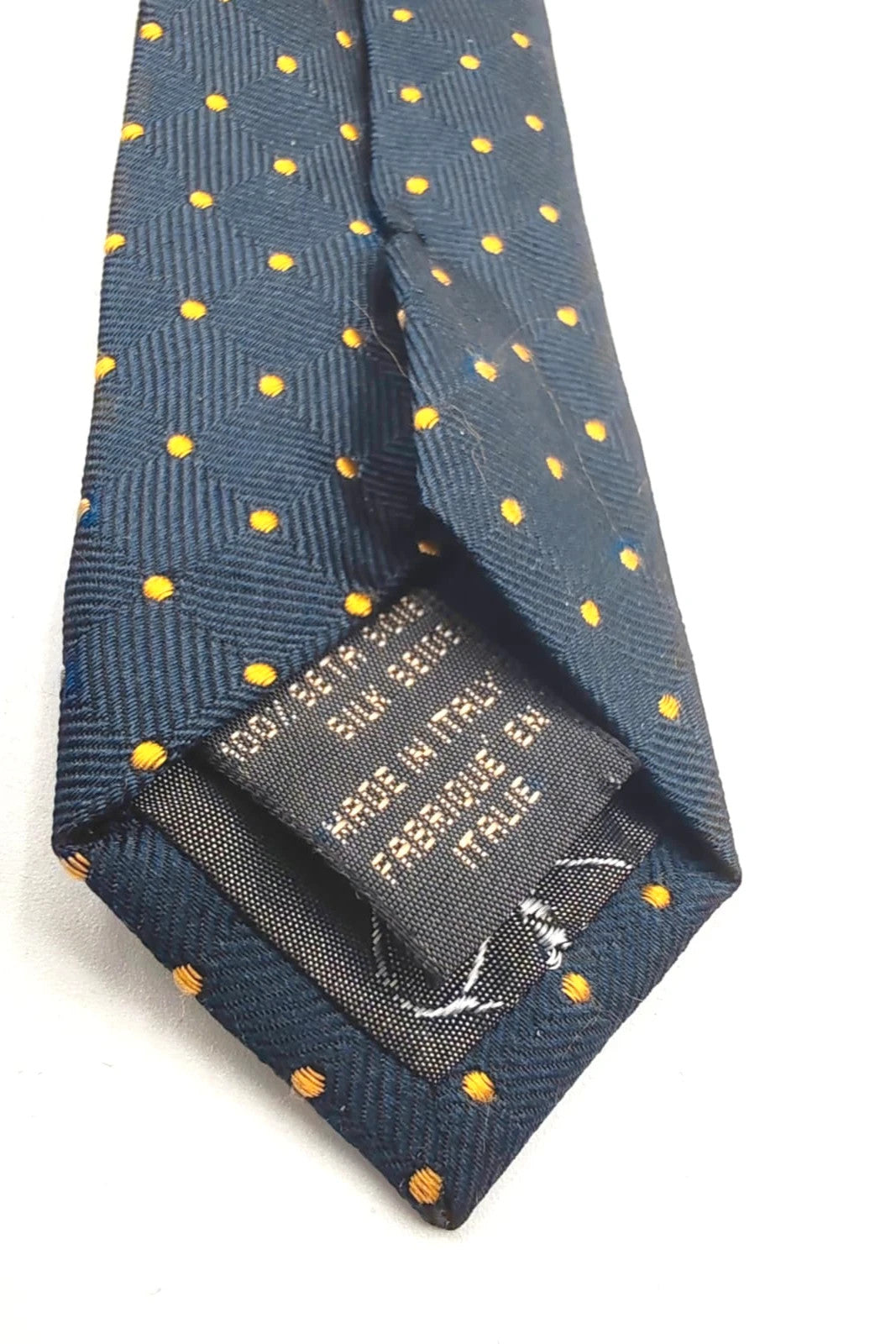 Cravatta Oliver blu in seta con pois gialli - foto 8