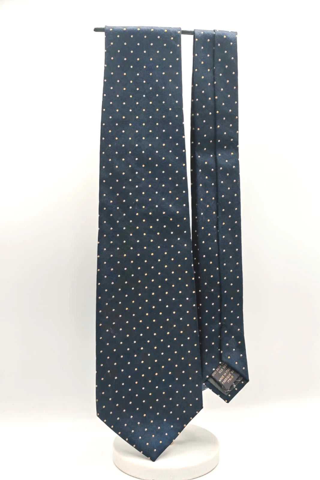 Cravatta Oliver blu in seta con pois gialli - foto 4