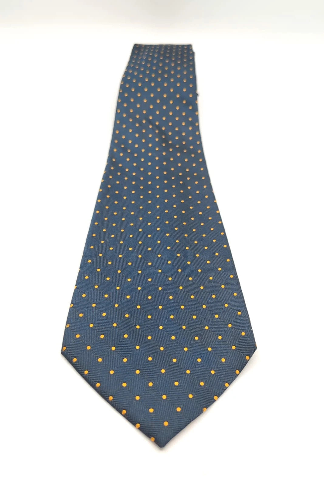 Cravatta Oliver blu in seta con pois gialli - foto 6