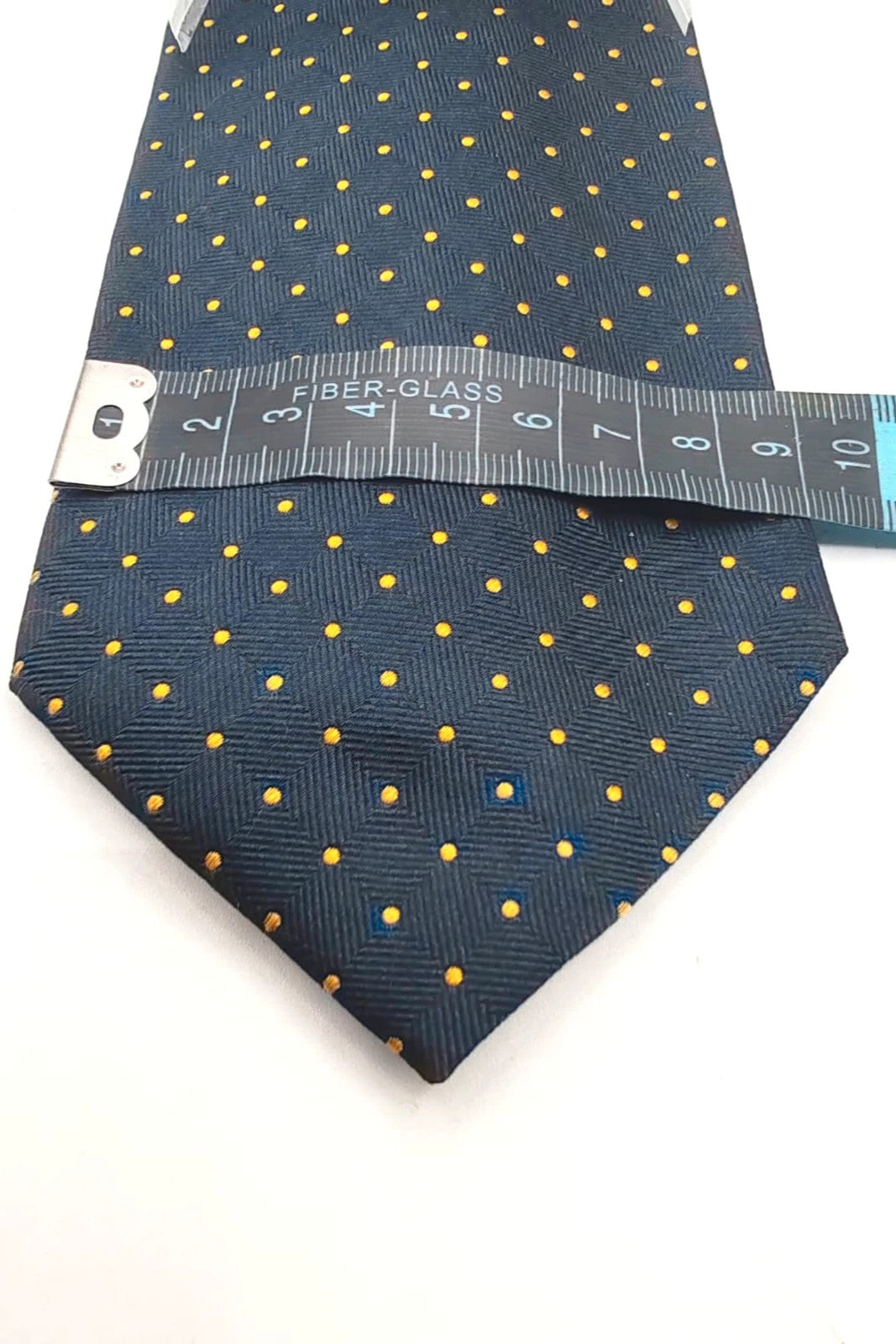 Cravatta Oliver blu in seta con pois gialli - foto 3
