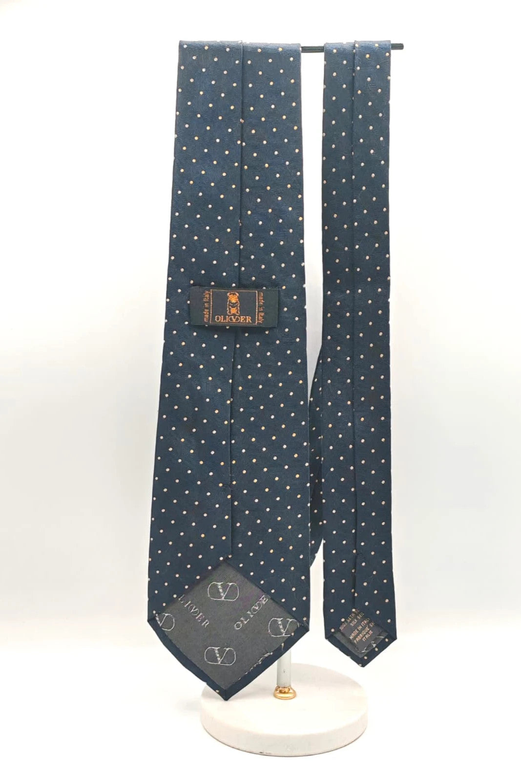 Cravatta Oliver blu in seta con pois gialli - foto 5