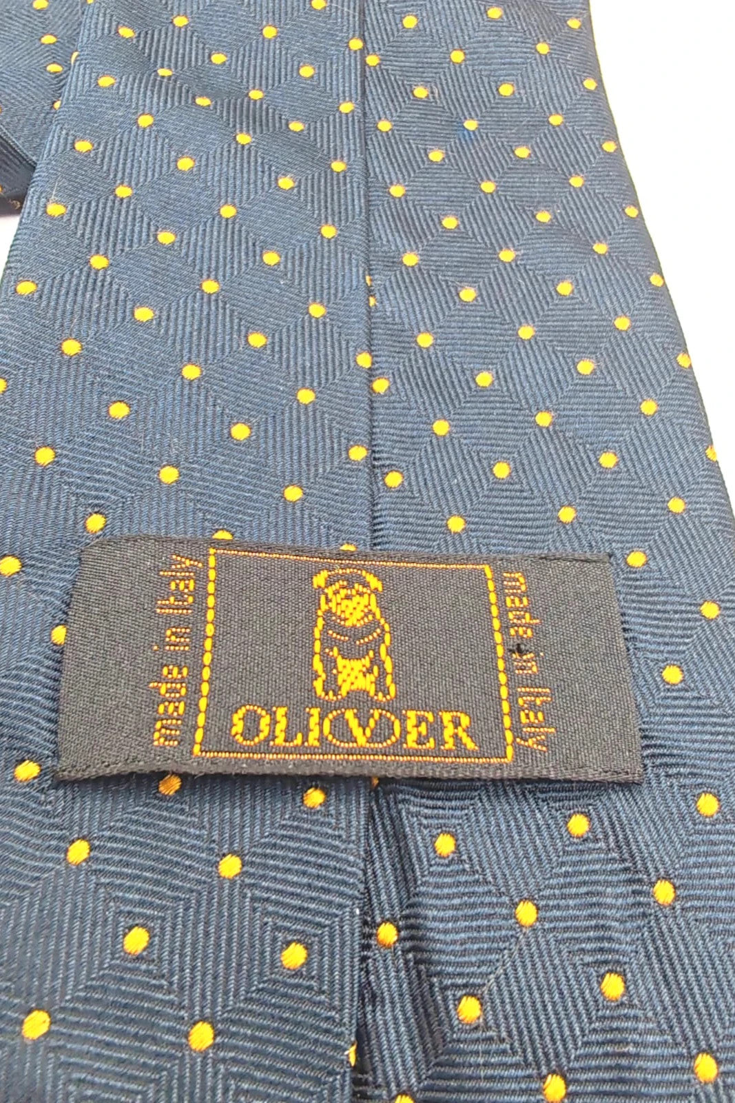 Cravatta Oliver blu in seta con pois gialli - foto 9