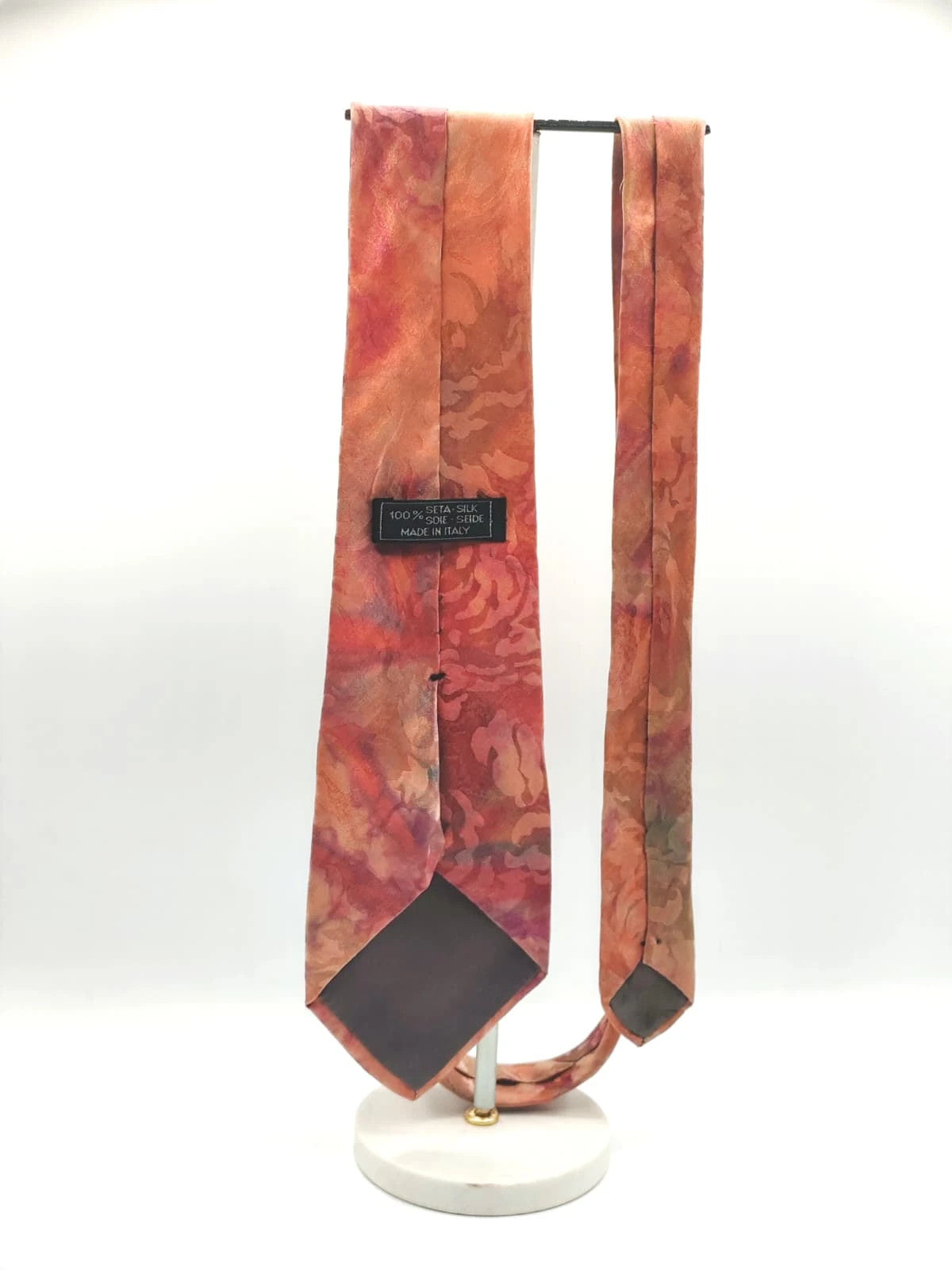 Cravatta vintage in seta arancio, fantasia astratta, Made in Italy - foto 5