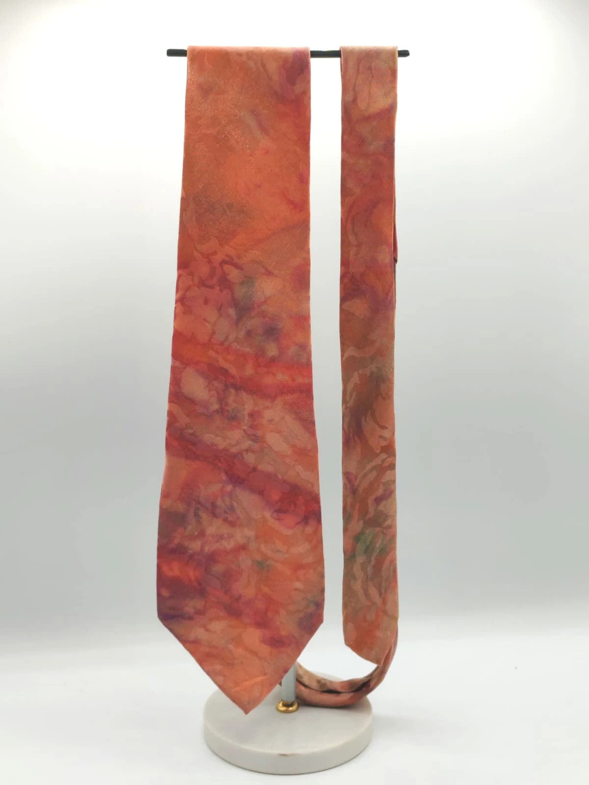 Cravatta vintage in seta arancio, fantasia astratta, Made in Italy - foto 3