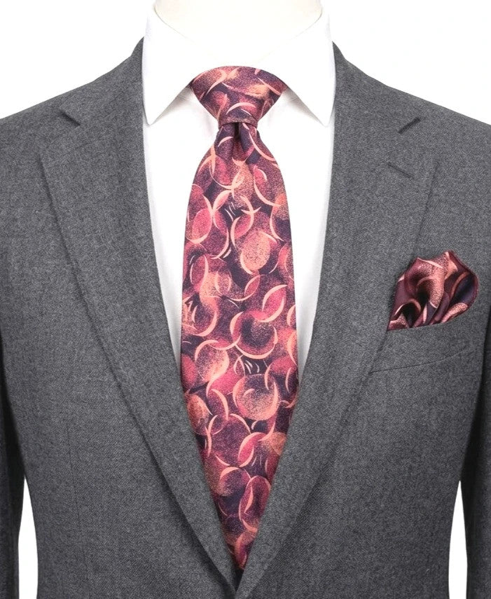 Cravatta vintage Dino Erre in seta rosa e viola, fantasia geometrica - foto 1