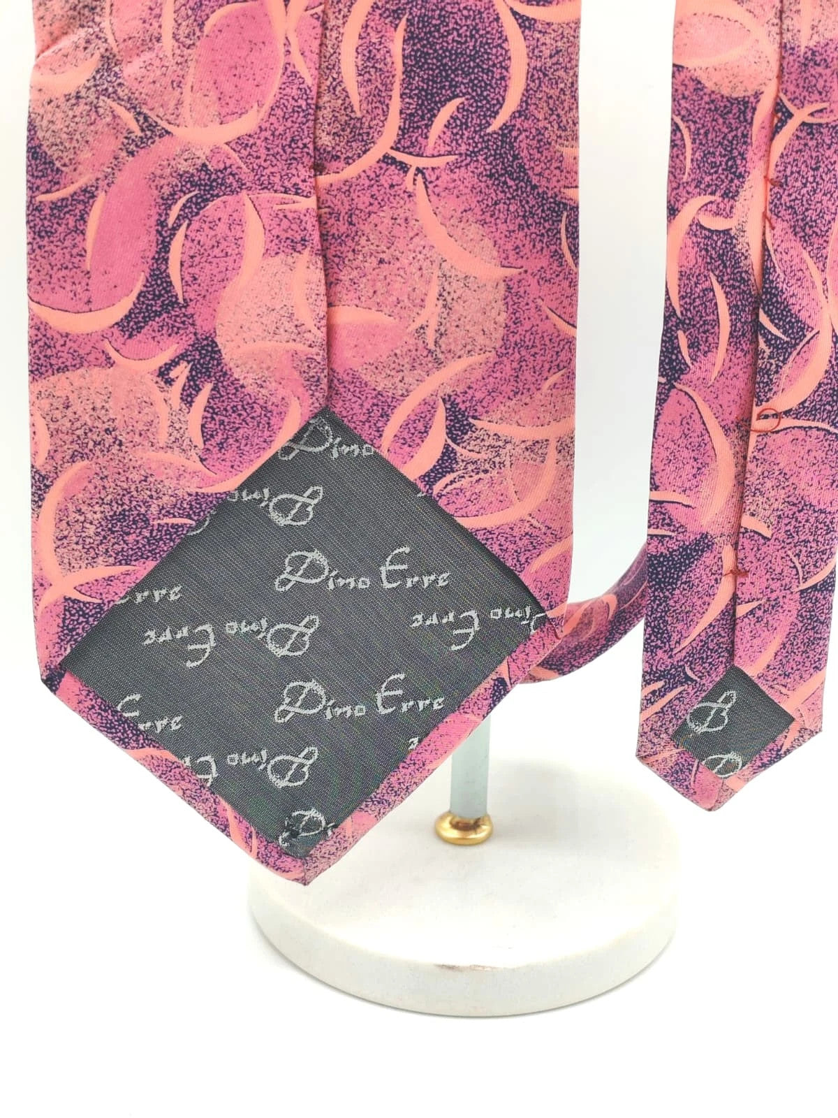Cravatta vintage Dino Erre in seta rosa e viola, fantasia geometrica - foto 6