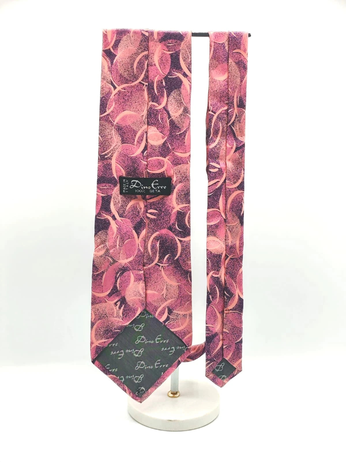 Cravatta vintage Dino Erre in seta rosa e viola, fantasia geometrica - foto 5