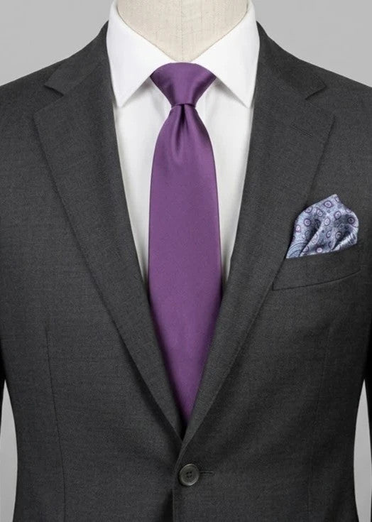 Cravatta Matteo Gi in seta viola tinta unita, Made in Italy - foto 1