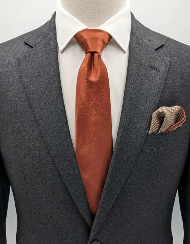 Cravatta uomo color rame tinta unita in poliestere, Made in Italy - foto 1