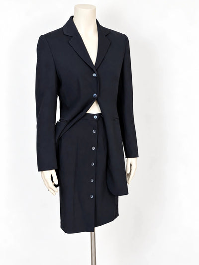 Tailleur donna vintage Amuleti Mariella Burani in lana vergine blu scuro - Tg. 42