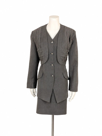 Tailleur donna elegante giacca e gonna grigio taupe - Made in Italy - Giacca 44 / Gonna 48