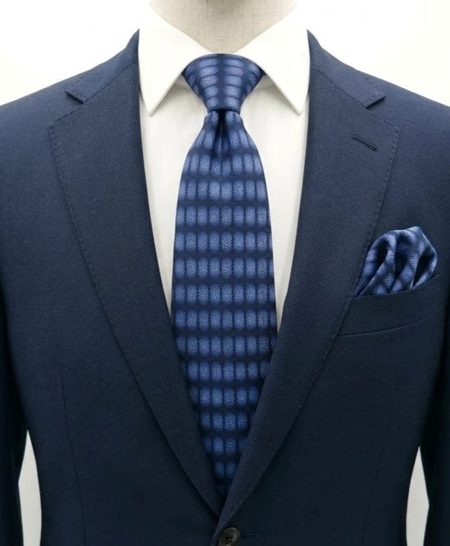 Vintage Dressing blue tie geometric oval pattern 100% silk label