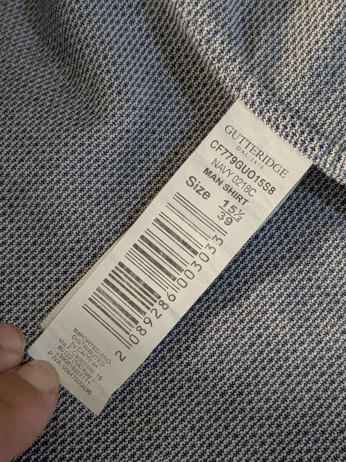Gutteridge grey men's shirt micro-pattern 100% cotton with logo detail.