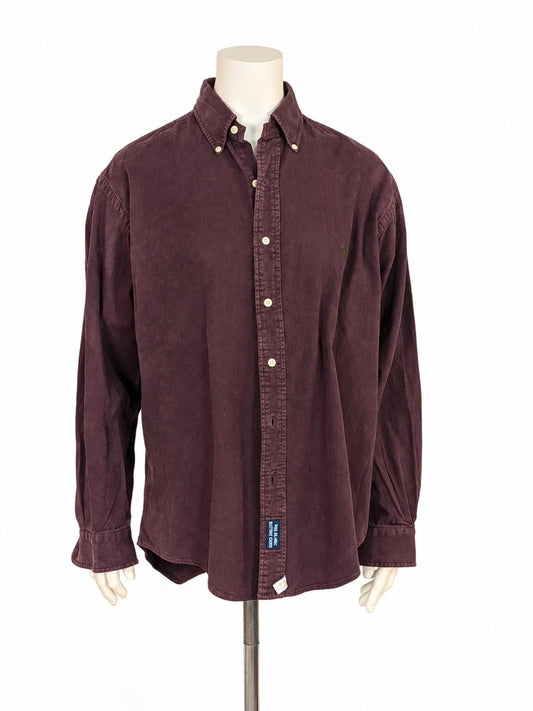 Ralph Lauren vintage button-down shirt burgundy with embroidered green pony logo.