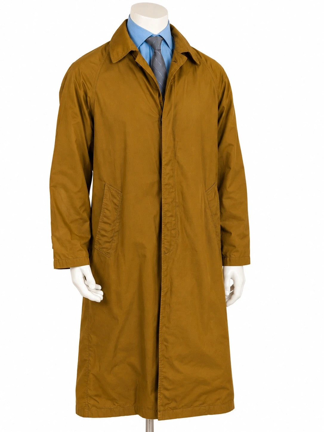Trench yellow jacket vintage style, high-quality cotton, striped beige-green lining.