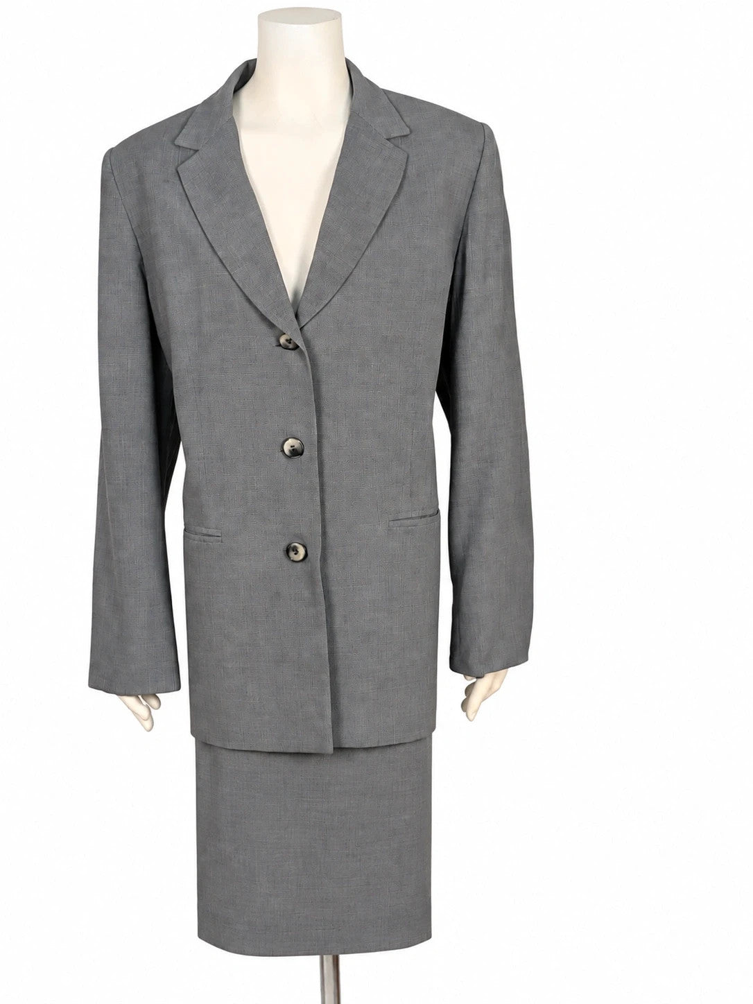 Tailleur donna vintage Ghita Milano grigio in lana e seta, giacca a tre bottoni e gonna dritta